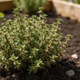 Small thyme plant in the garden ready for harvest